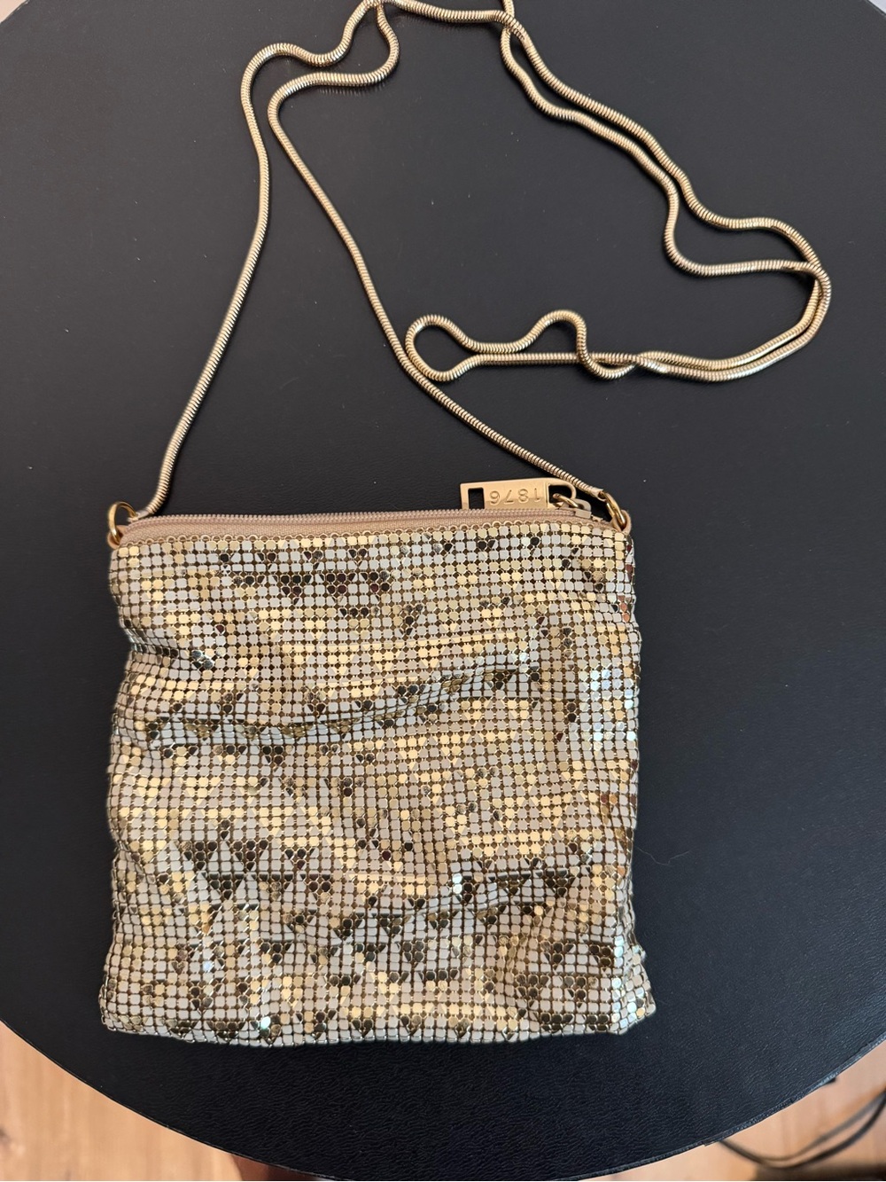 Whiting & Davis Gold Mesh Crossbody Bag with Chain Strap